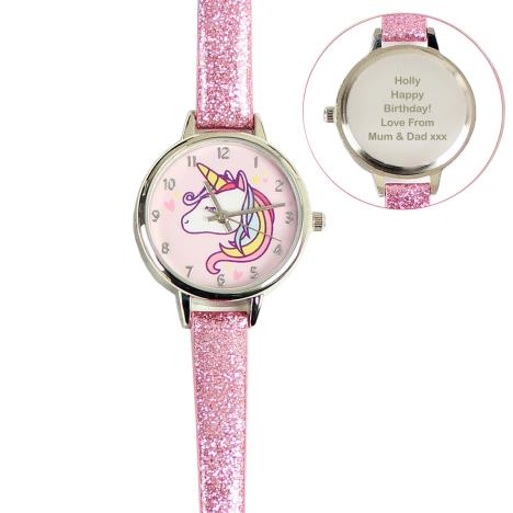 Personalised Unicorn with Pink Glitter Strap Watch £26.99